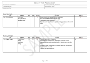 joinery risk assessment template