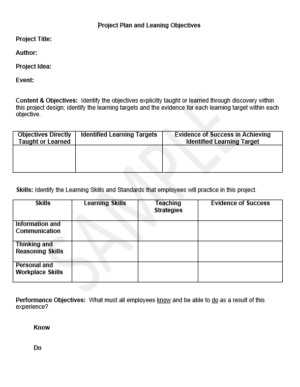 project plan and learning objectives